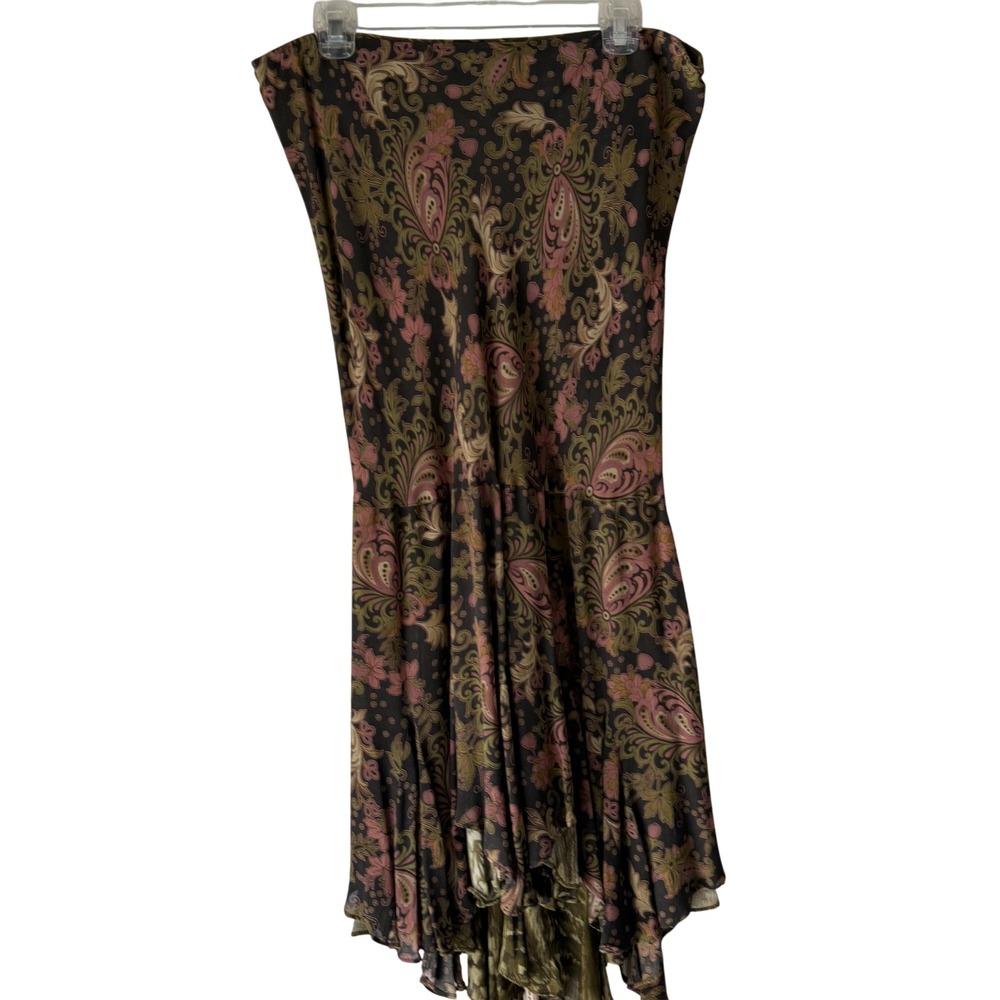 Reversible‎ Boho Skirt Womens XL Brown Green Pink Paisley Asymmetrical Hem